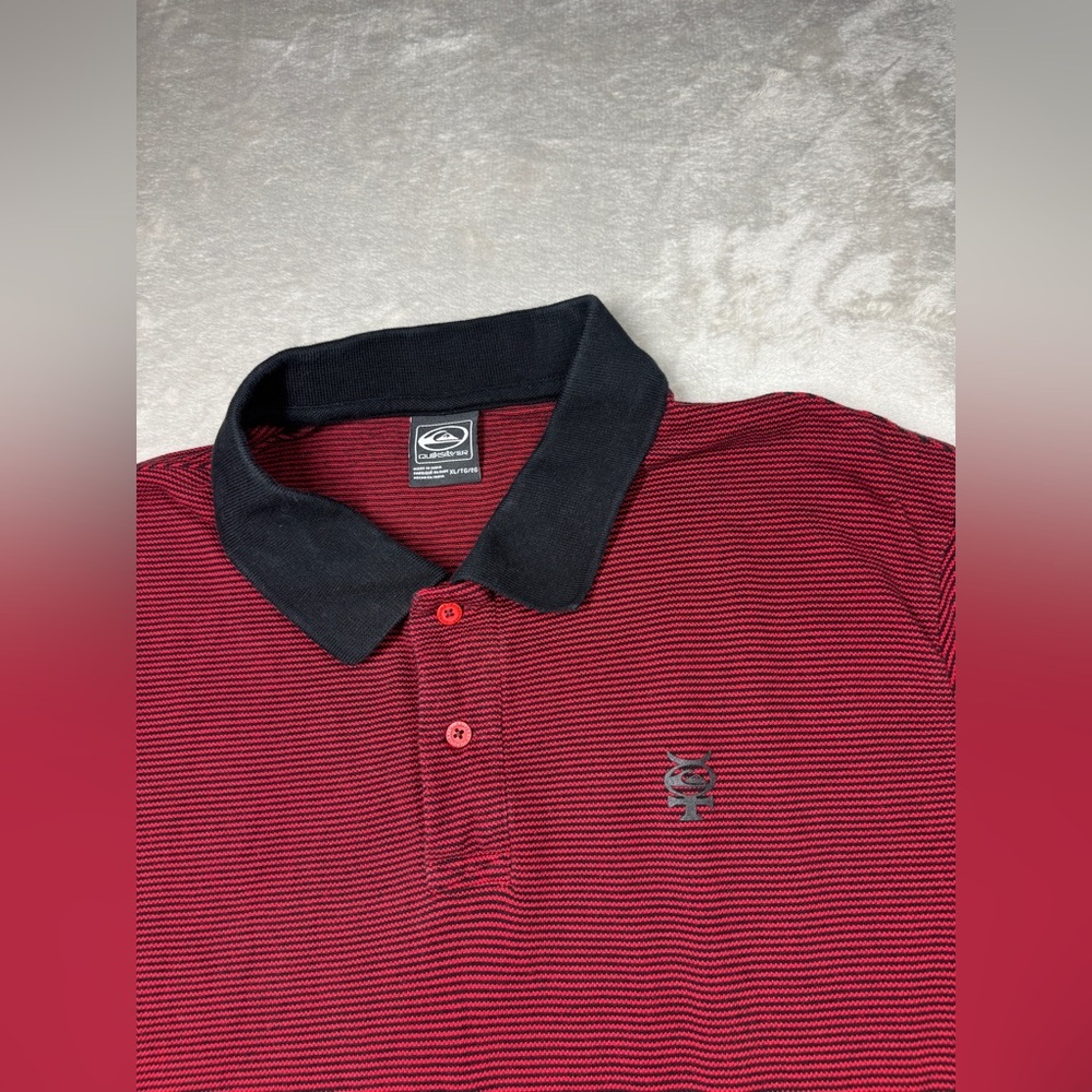 Quicksilver Men’s Mercury Red Black Striped Surf Beach Polo Shirt Size XL - Picture 3 of 15